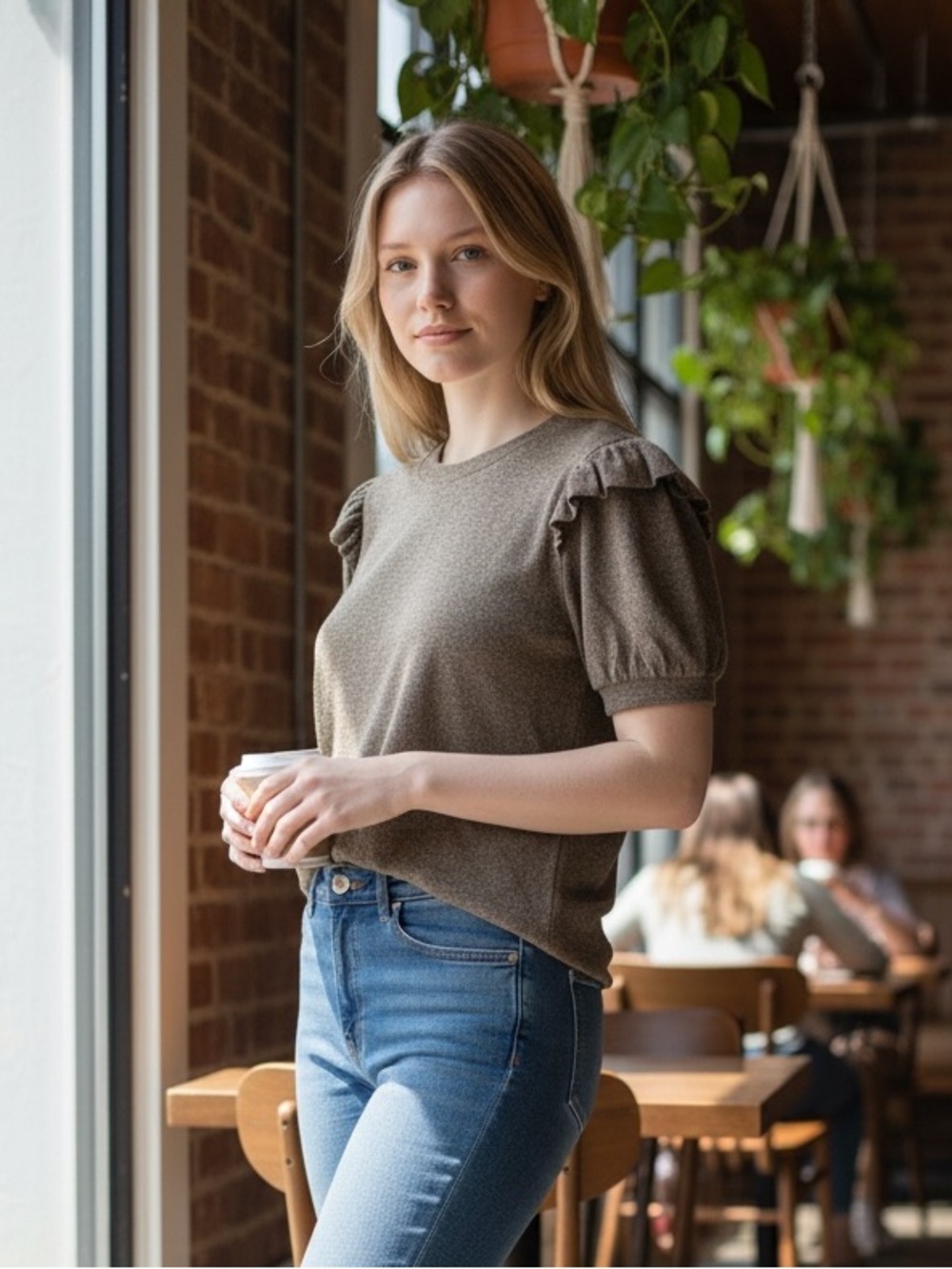 Hem & Thread Gray Knit Keyhole Back Tee